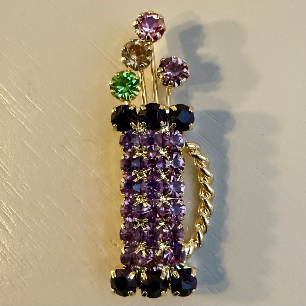 Golf Clubs or Floral Flowers Gems Sparkly Vintage Brooch Preppy Gold Bouquet